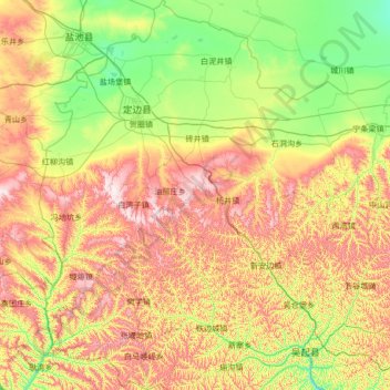 定边县 topographic map, elevation, terrain