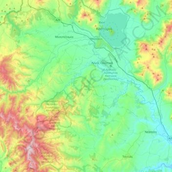 Argos Orestiko Municipality topographic map, elevation, terrain