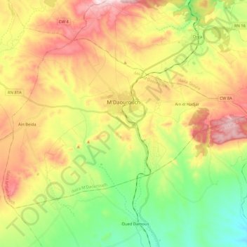 M'daourouch topographic map, elevation, terrain