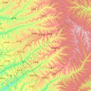 正宁县 topographic map, elevation, terrain
