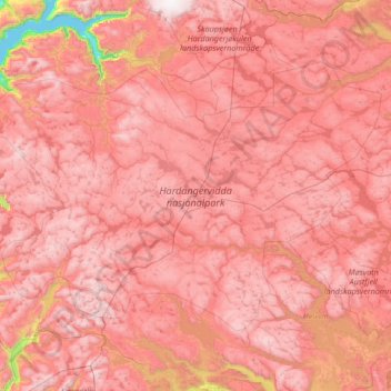 Hardangervidda National Park topographic map, elevation, terrain