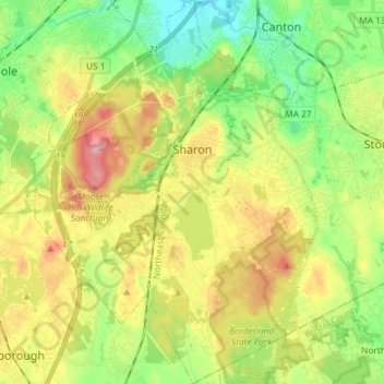 Sharon topographic map, elevation, terrain