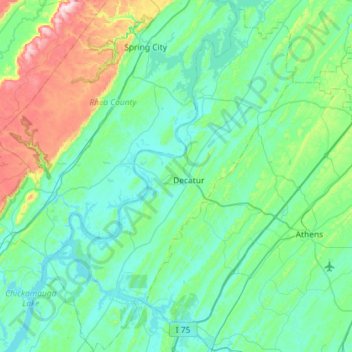 Meigs County topographic map, elevation, terrain