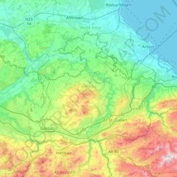 Wahlkreis St. Gallen topographic map, elevation, terrain