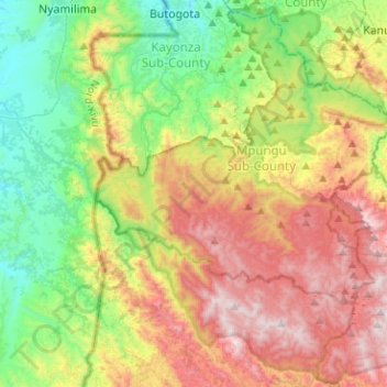 Bwindi Impenetrable National Park topographic map, elevation, terrain