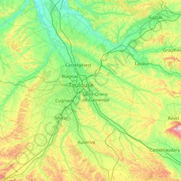 Toulouse topographic map, elevation, terrain
