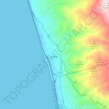 Paola topographic map, elevation, terrain