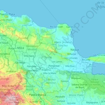 Cibao Nordeste topographic map, elevation, terrain