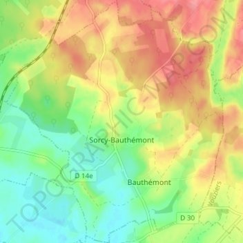 Sorcy-Bauthémont topographic map, elevation, terrain