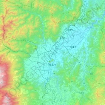 Fukushima topographic map, elevation, terrain