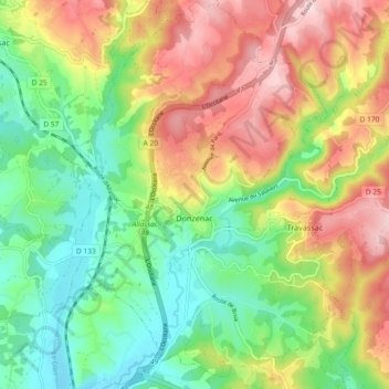 Donzenac topographic map, elevation, terrain