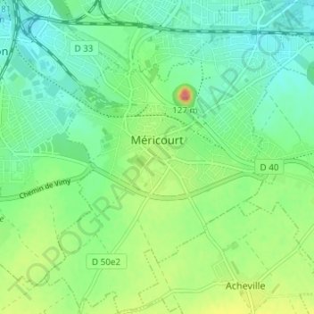 Méricourt topographic map, elevation, terrain