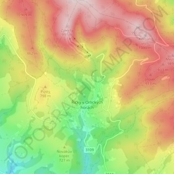 Říčky v Orlických horách topographic map, elevation, terrain
