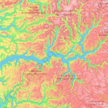 Sognefjorden topographic map, elevation, terrain