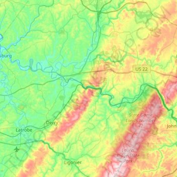 Conemaugh River topographic map, elevation, terrain