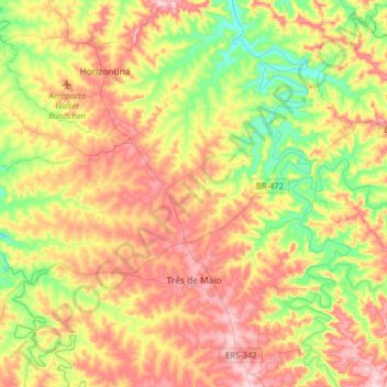 Três de Maio topographic map, elevation, terrain