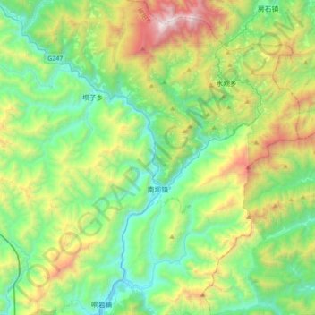 南坝镇 topographic map, elevation, terrain