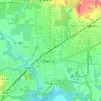 Newberg topographic map, elevation, terrain