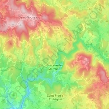 Châtelus-le-Marcheix topographic map, elevation, terrain
