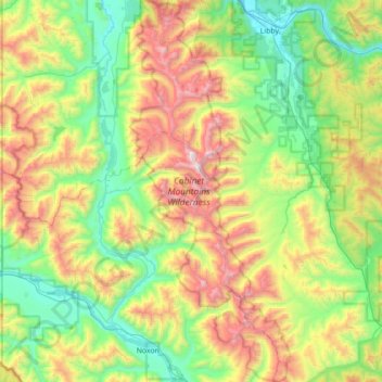Cabinet Mountains Wilderness Area topographic map, elevation, terrain