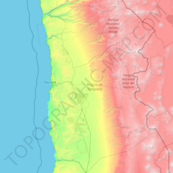 Tarapacá Region topographic map, elevation, terrain