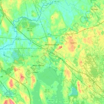 Middleborough topographic map, elevation, terrain