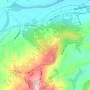 Verduno topographic map, elevation, terrain