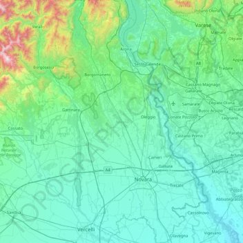 Novara topographic map, elevation, terrain