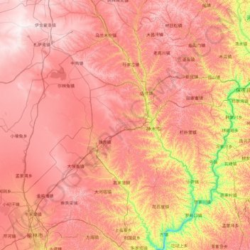 神木市 topographic map, elevation, terrain