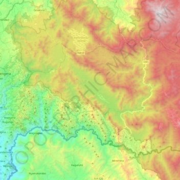 Butare topographic map, elevation, terrain