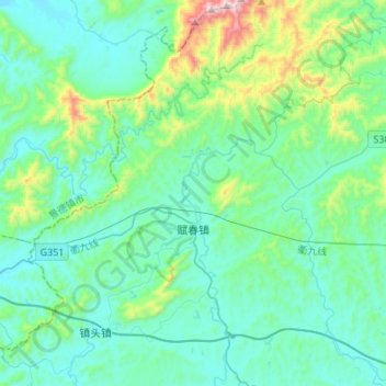赋春镇 topographic map, elevation, terrain