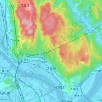 马尾镇 topographic map, elevation, terrain