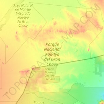 Parque Nacional Kaa Iya del Gran Chaco topographic map elevation