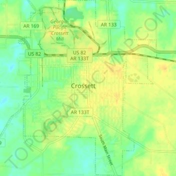 Crossett topographic map, elevation, terrain