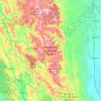 Mendocino National Forest topographic map, elevation, terrain