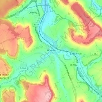 Humes-Jorquenay topographic map, elevation, terrain