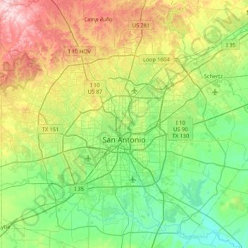 San Antonio topographic map, elevation, terrain