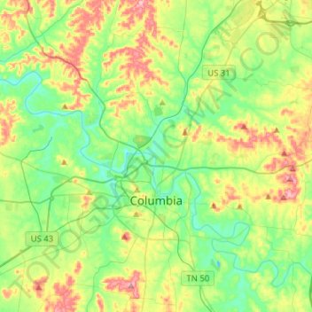 Columbia topographic map, elevation, terrain