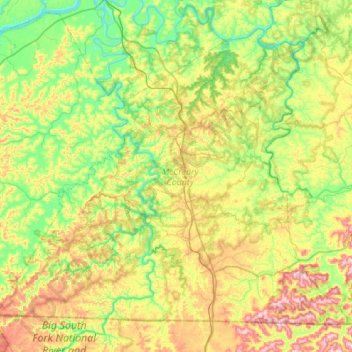 McCreary County topographic map, elevation, terrain