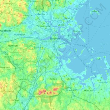 Boston topographic map, elevation, terrain