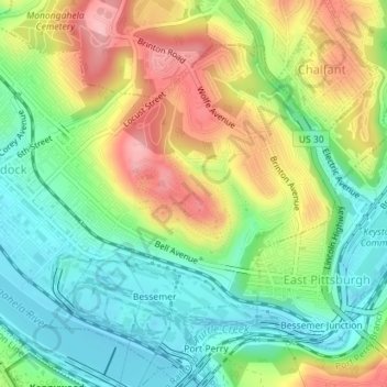 North Braddock topographic map, elevation, terrain