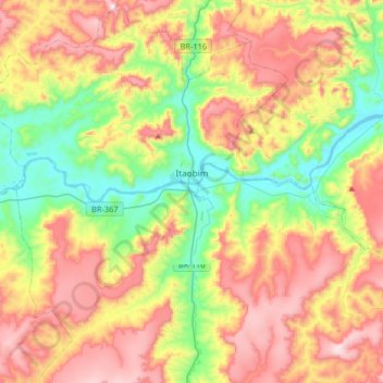 Itaobim topographic map, elevation, terrain