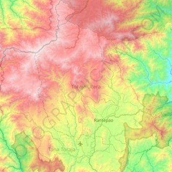 Toraja Utara topographic map, elevation, terrain