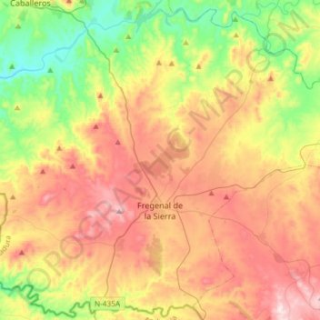 Fregenal de la Sierra topographic map, elevation, terrain