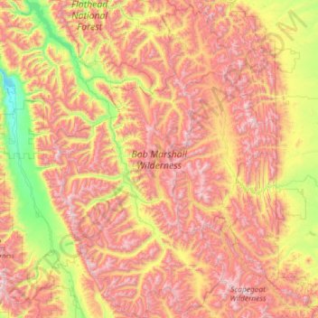 Bob Marshall Wilderness topographic map, elevation, terrain