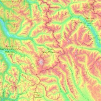 Glacier Peak Wilderness topographic map, elevation, terrain