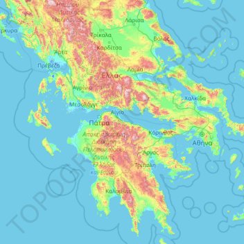 Peloponnes, Westgriechenland und Ionische Inseln topographic map, elevation, terrain