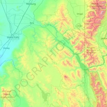 Bonneville County topographic map, elevation, terrain