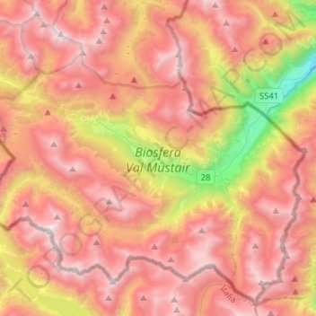 Biosfera Val Müstair topographic map, elevation, terrain