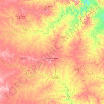 Nossa Senhora da Glória topographic map, elevation, terrain